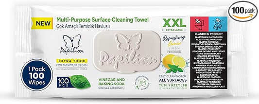 PAPILION Multi-Surface Cleaning Wipes, Lemon Scent, Removes Dirt & Stains, Paraben & SLS-Free, Surface-Safe Formula for Everyday Home, Kitchen & Office Cleaning, Flip-Top Pack, 100 Count
