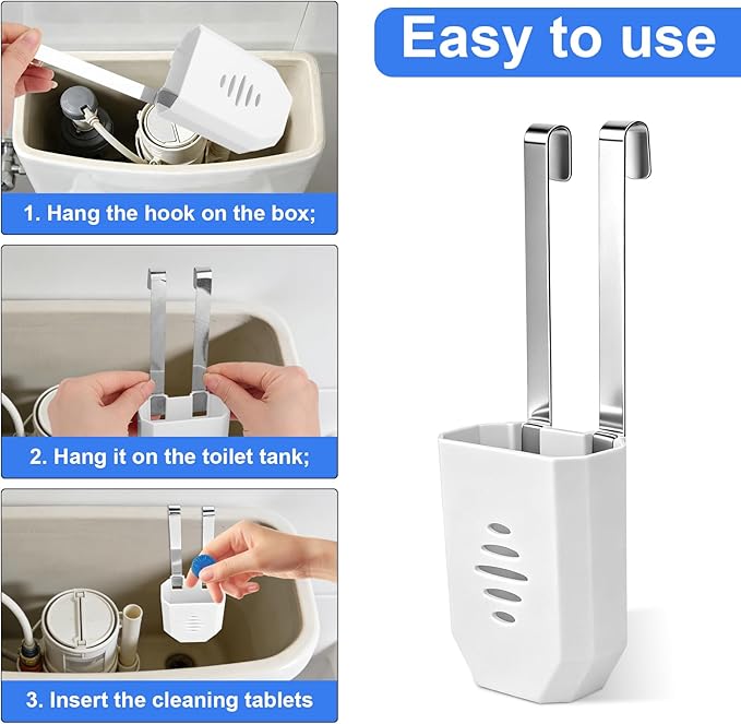 1pc Toilet Tank Cleaning Tablet Holder, Plastic Hanging Cleaner Caddy Bracket with Stainless Steel Hook Fits Most Standard Toilet Tanks