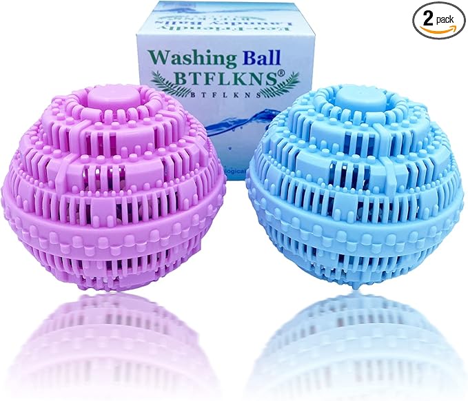 Laundry Balls Set, Eco-Friendly Super Washing Machine Laundry Ball, All Natural Washer Ball Laundry Detergent Alternative, Household Can Be Reused 2000 Washings(2pcs Balls, Pink,Blue)