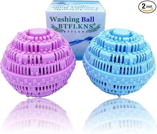 Laundry Balls Set, Eco-Friendly Super Washing Machine Laundry Ball, All Natural Washer Ball Laundry Detergent Alternative, Household Can Be Reused 2000 Washings(2pcs Balls, Pink,Blue)
