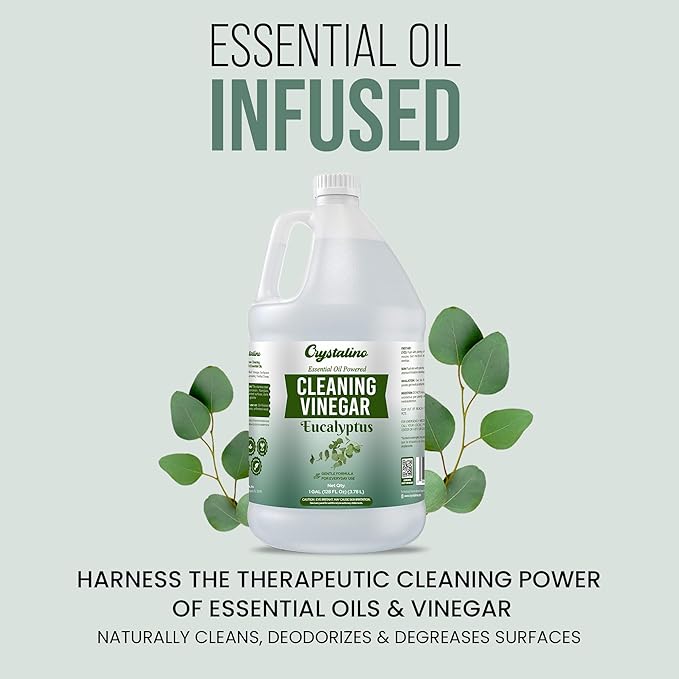 6% Cleaning Vinegar Cleaner (1 Gallon) Eucalyptus Essential Oil Powered for Home, White Industrial Vinegar for Cleaning Purpose and Laundry, Vinager, Vinagre Blanco de Limpieza, Vinger