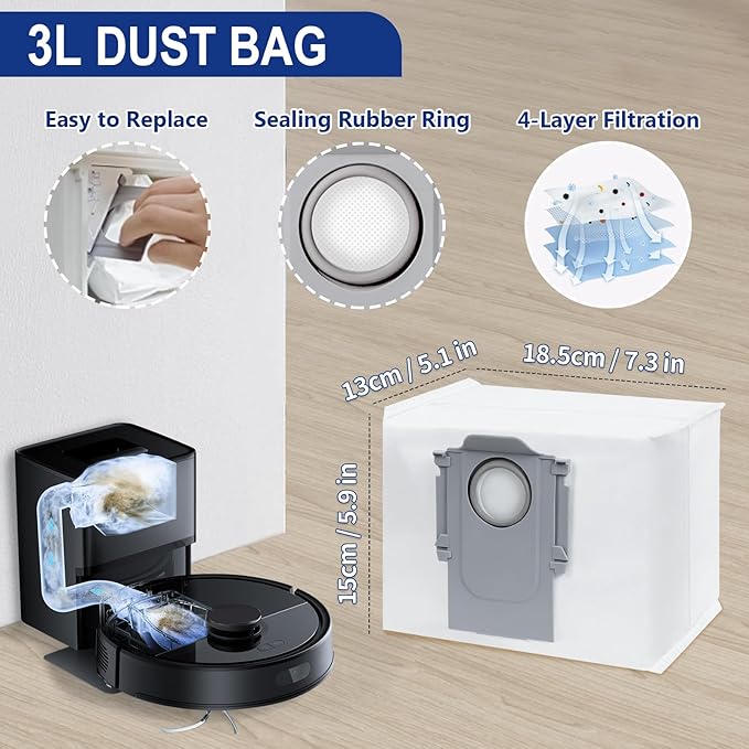 34 Pack Q7 M5+ Replacement Accessories Compatible with Roborock Q7 M5 / Q7 L5 / Q7 L5+ Robot Vacuum, 2 Mainbrushes, 6 Scent Tablets, 6 HEPA Filters, 6 Dust Bags, 6 Mop Pads, 6 Side Brushes