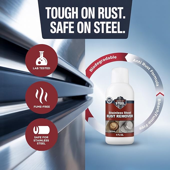 Stainless Steel Rust Remover – NSF Approved Non-Toxic Rust Stain Remover for Stainless Steel Appliances, Sinks, Grills, Marine Hardware & Commercial Equipment (4 oz)