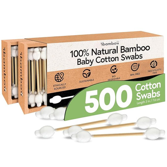 100% Bamboo Cotton Swabs for Ears (500-Pack) - Perfect for Baby & Personal Care | Double-Tipped Ear Swabs Cotton for Makeup & Cleaning | FSC Certified & Hypoallergenic, Made for All Ages & Pet