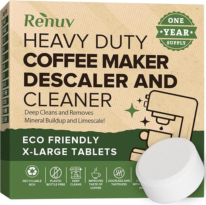 Renuv® Coffee Maker Cleaner + Dishwasher Cleaner Bundle - Heavy Duty Kitchen Appliance Deep Cleaning and Descaling, (12 Tablets of each)