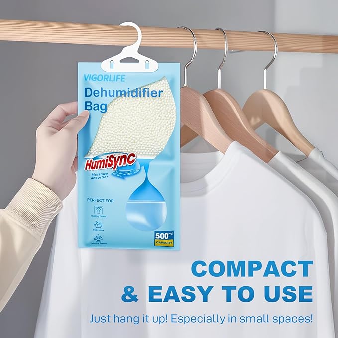 Moisture Absorbers, Hanging Closet Dehumidifier Bags 9.8 OZ, Portable Dehumidifiers for Wardrobes, Bathrooms & Bedrooms, Humidity Packs Attract Excess Moisture, Desiccant 10 Pack (Blue)