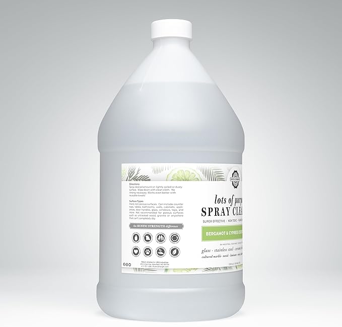 Rustic Strength Lots of Purpose Spray Cleaner, Bergamot & Cypress, Multi-Surface, pH Balanced, Non-Toxic, Biodegradable, 1 Gallon, Plastic
