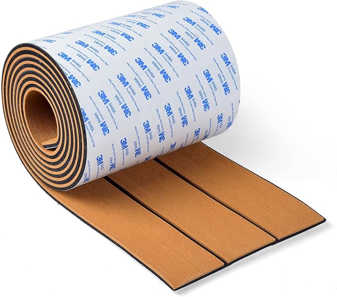 OCEANBROAD EVA Foam Boat Flooring with 3M Adhesive Backing Marine Self-Adhesive Decking 96''x45.6''/36''/28.8''/16.8'', 48''x16.8'' Faux Teak Sheet for Jon Boats Swim Platform Helm Pad RV Floor