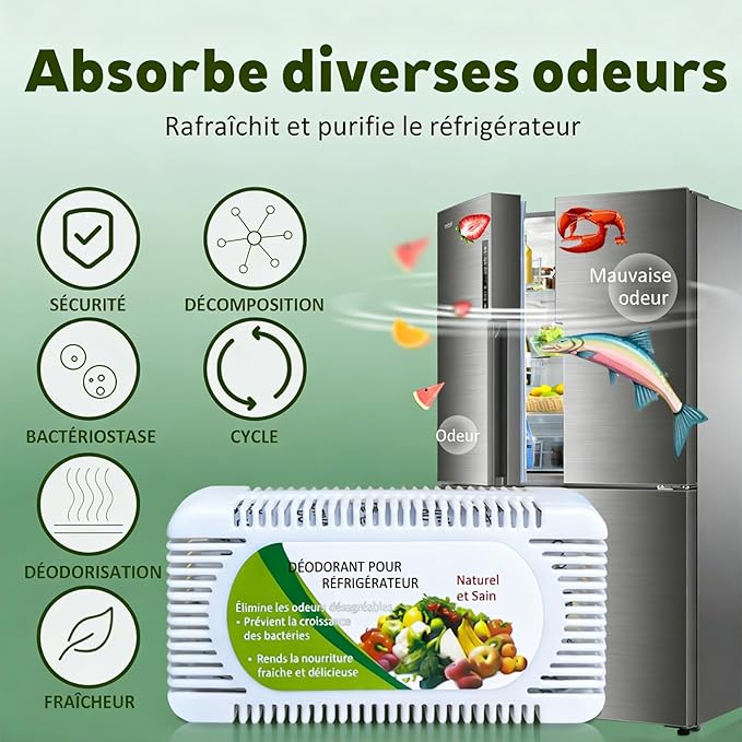 6 Pack Fridge Deodorizer, Refrigerator and Freezer Deodorizer Odor Eliminator Reusable, Unscented Activated Carbon Odor Absorber and Moisture for Freezers, Coolers, Closet and Trash Can