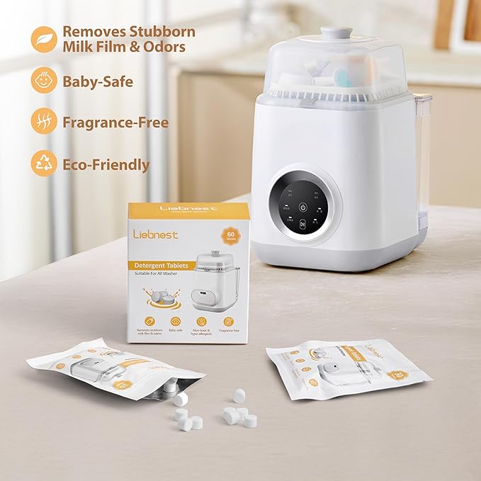 60 Count Bottle Washer Tablets for Baby Bottle Washer, Detergent Tablets Compatible with Momcozy, Baby Brezza, Grownsy Bottle Washers, Safe & Residue Milk Free