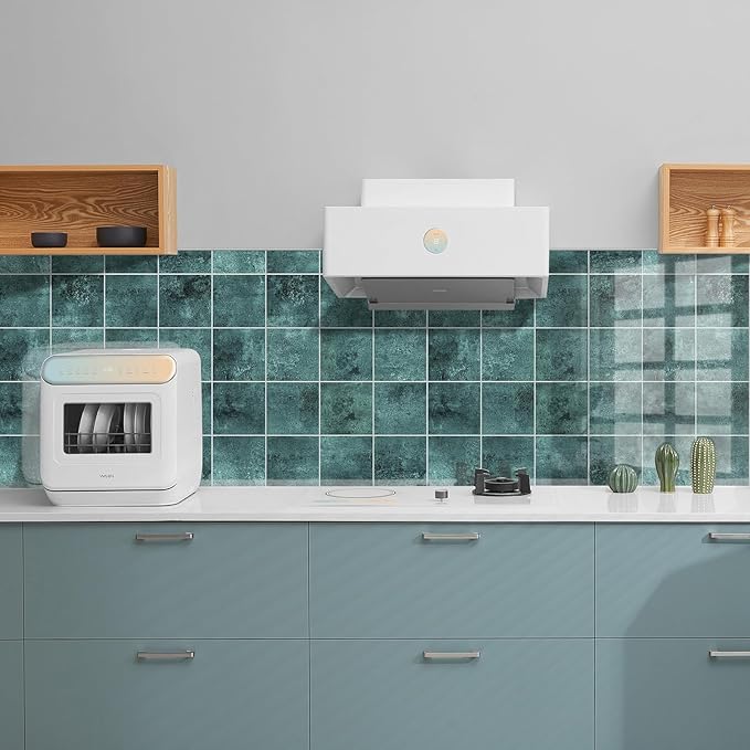 Peel and Stick Tiles for Kitchen Backsplash, New Upgrade Design 9" x9" SPC Square Marble Tiles, Marble Green Premium Mosaic Tiles(5-Sheet)