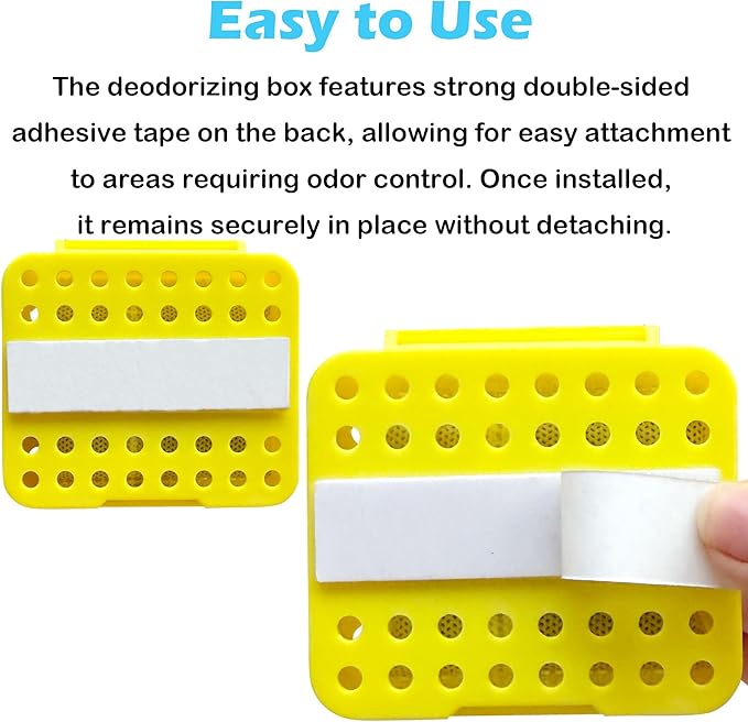 2 Pack Stick On Deodorizing Box, 12 Pack Odor Removing Refills for Trash Can, Activated Charcoal Odor Eliminator for Indoor Kitchen Trash/Diaper Pails/Wardrobe/Shoe Cabinet (Yellow)