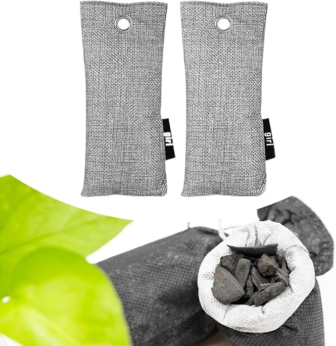Air Purifying Bags, 2 Pack Bamboo Charcoal Odor Absorber for Shoes, Car, Closet, Bathroom, 50g Each