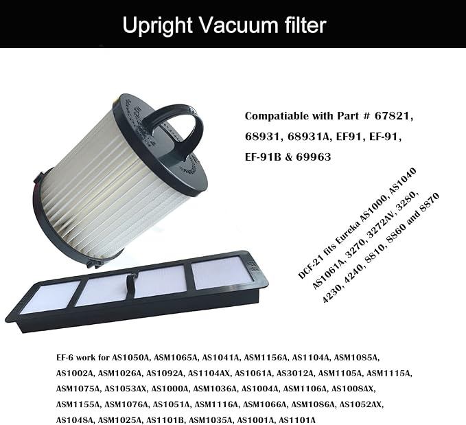 Replacement DCF-21 EF 91B Upright Vacuum Filter and EF-6 Filter for Eureka Airspeed AS1001 AS1000A AS1002A AS1004A 67821 68931A Series