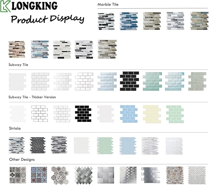 LONGKING 10-Sheet Self-Adhesive Peel and Stick Backsplash for Kitchen, Vinyl Decorative Tiles (Blue)