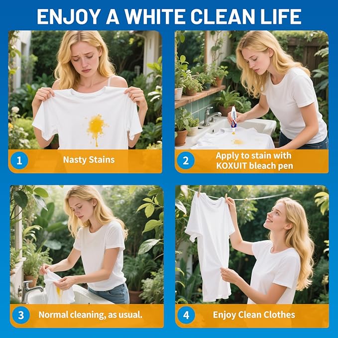 Portable Dual-Tip Bleach Pen for White Clothes & Grout - Travel-Ready 2-in-1 Gel Applicator with Brush Head, Non-Drip Cleaner for Bathroom Lines & On-The-Go Use (Unscented 2 Pack)