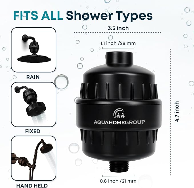 AquaHomeGroup 20 Stage Shower Filter with Vitamin C & E - High Output Shower Water Filter to Reduce Chlorine - 2 Cartridges Included - Consistent Water Flow Showerhead Filter