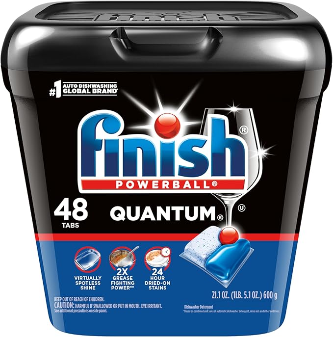 Finish Quantum Dishwasher Pods, No Pre-Rinse Dishwasher Detergent Soap Removes 24HR Dried-On Stain and Grease, Leaving a Virtually Spotless Shine, 48 Count