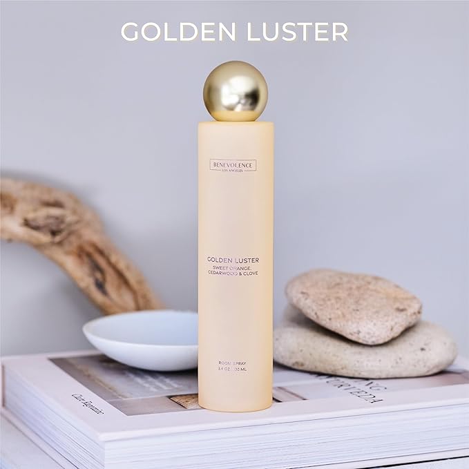 Orange, Cedarwood & Clove Room Spray | Benevolence LA Golden Luster | 3.4oz | Home, Pillow & Linen Fragrance Spray | Low VOC, No Alcohol | Malibu Sands Collection