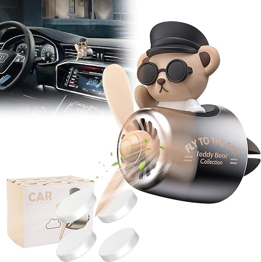 Car Air Freshener Cute Cartoon Teddy Bear Pilot Car Diffuser Rotating Propeller Automotive Air Outlet Fan Creative Car Perfume Decoration Cool Car Accessories
