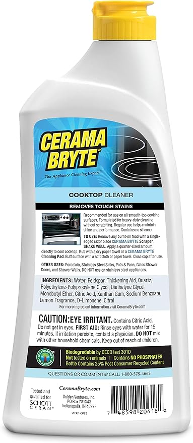 Cerama Bryte Removes Tough Stains Cooktop and Stove Top Cleaner for Glass - Ceramic Surfaces, 18 Ounces, 1 Pack