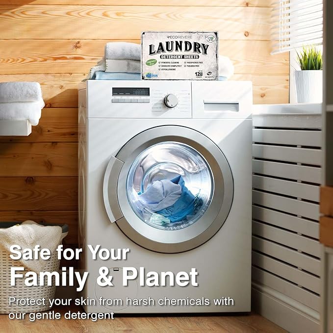 Laundry Detergent Sheets - Eco Friendly Hypoallergenic for sensitive skin, Natural Plant Based Washer Sheets, Travel Laundry Detergent, Chemical Free (64cnt/128 Small Loads) Unscented, Fragrance-Free