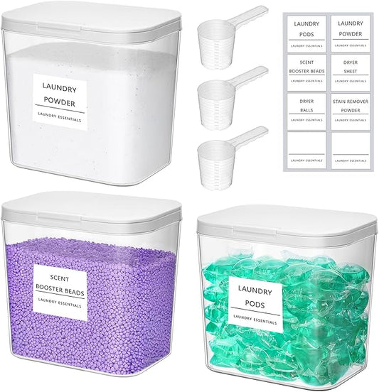 Lifewit Laundry Pods Container with Pop-up Lid, Laundry Room Organization, Dryer Sheet Holder for Washing Powder Scent Booster Beads, 2700 ml/0.72gal,3 Pcs
