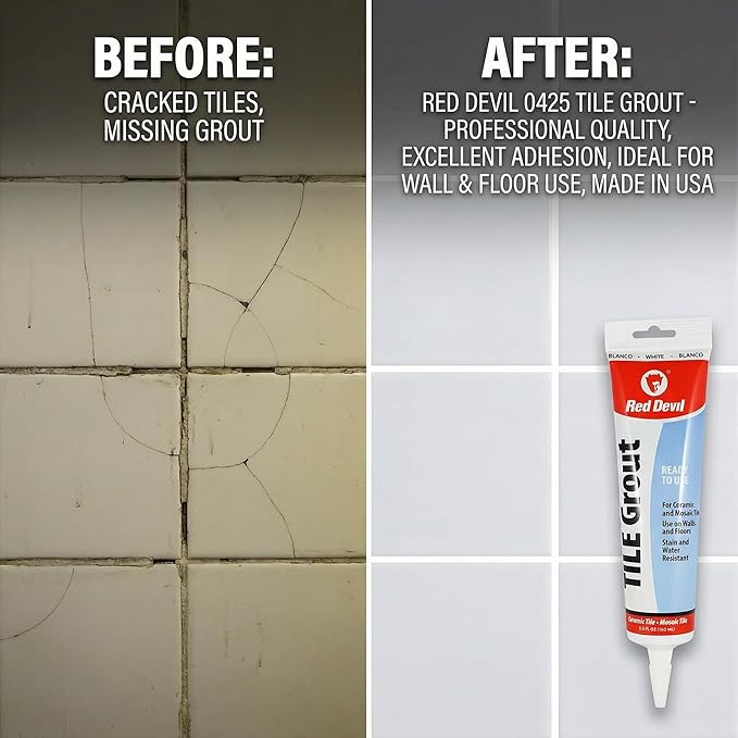 0425 Pre-Mixed Tile Grout - Professional Quality, Excellent Adhesion, Ideal for Wall & Floor Use - 5.5 oz, White 2 Pack