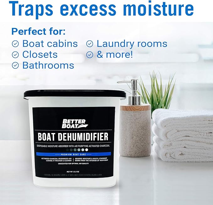 Moisture Absorber 4 Pack with Activated Charcoal Dehumidifier Bucket, Unscented Odor Absorber for Closet Basement Bathroom Boat RV, Disposable - Better Boat