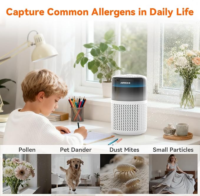 AIRROMI HEPA Air Purifier for Bedroom&Home,Pet Air Purifier for Home Pets,Removes Pet Odor,Cat Litter Smell,Dust,Smoke&Allergies,Quiet Room Air Purifier with Scents,360°Air Cleaner,A2005 White