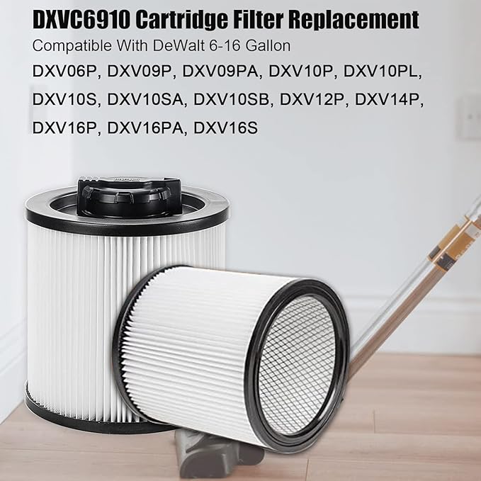 2 Pack DXVC6910 Cartridge Filter Filter and 2 Pack DXVA19-4101 Vacuum Bags for DEWALT 6-16 Gallon Wet/Dry Vacuum