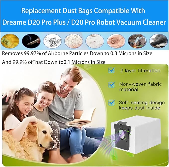Replacement Dust Bags Compatible With Dreame D20 Plus / D20 Pro Plus/mova e40 ultra Robot Vacuum Cleaner, 10Pack Spare Parts Accessories