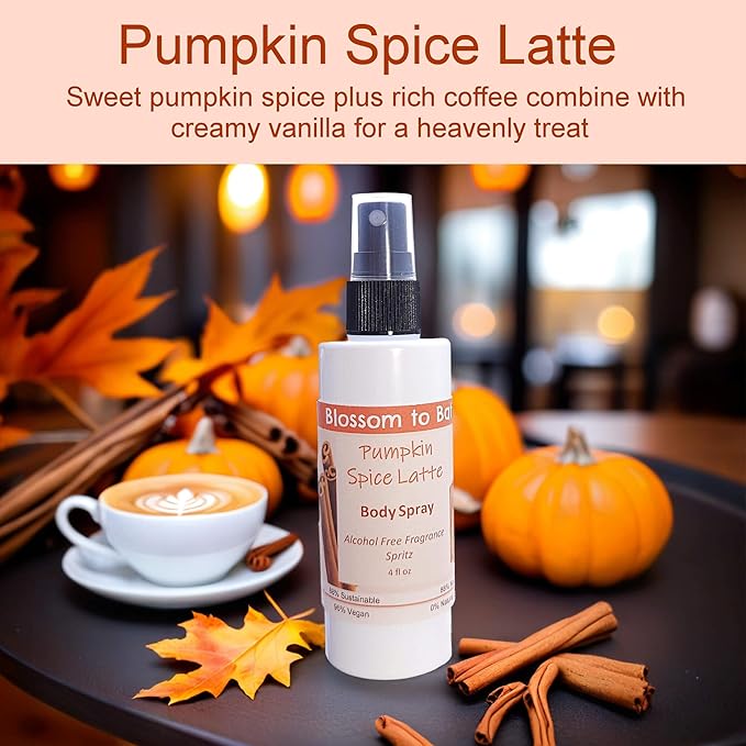 Blossom to Bath Pumpkin Spice Latte Body Spray (4 Ounce) - Phthalate Free Fragrance - Energizes Skin with a Warm Vanilla Spice Scent
