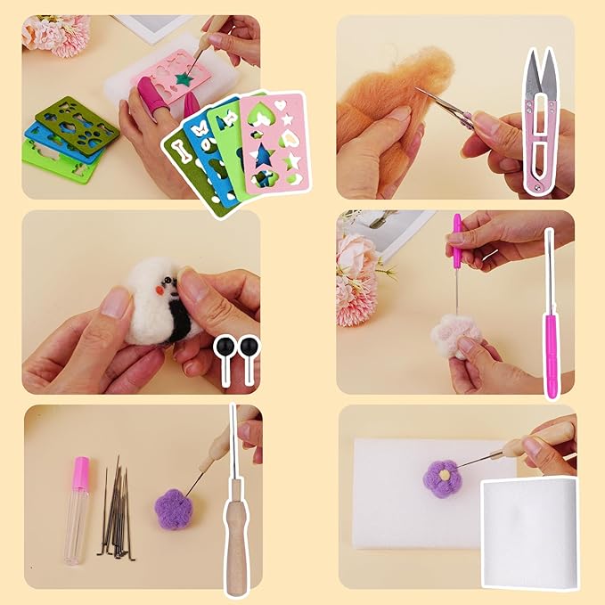 Catopia Needle Felting Kit,Needle Felting Starter Kit,Wool Roving 40Colors Set,Wool Felt Tools for Felted Animal Needle Felting Supplies,Needle Felting Tools Kit,Children’s Day (40c fleting kit)