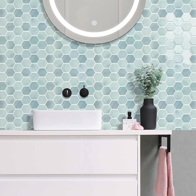 10-Sheet Hexagon Peel and Stick Backsplash for Kitchen, New Upgrade Premium Extra Thicker Design 3D Self Adhesive Wall Tiles, Large Stick on Tiles for Kitchen and Bathroom (12" x 12")