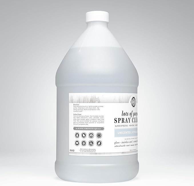 Rustic Strength Lots of Purpose Spray Cleaner, Unscented, Multi-Surface, pH Balanced, Non-Toxic, Biodegradable, 1 Gallon, Plastic