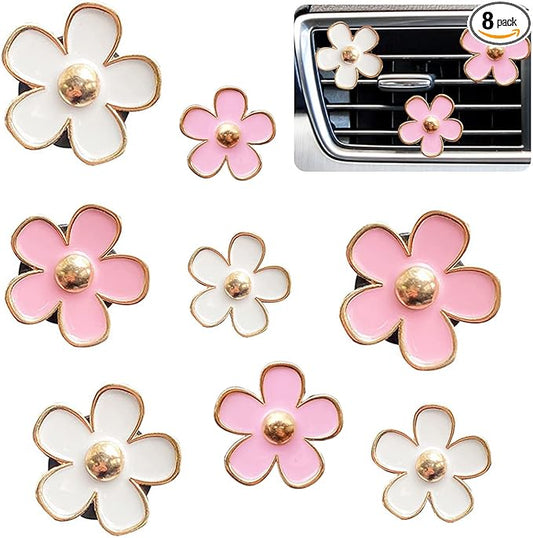 Car Air Freshener Vent Clips for Women 8 Pieces Cute Car Vent Clips Decorations Daisy Flower Car Accessories Air Freshener Clips for Christmas Anniversary Girls Gift (8 pcs white pink)