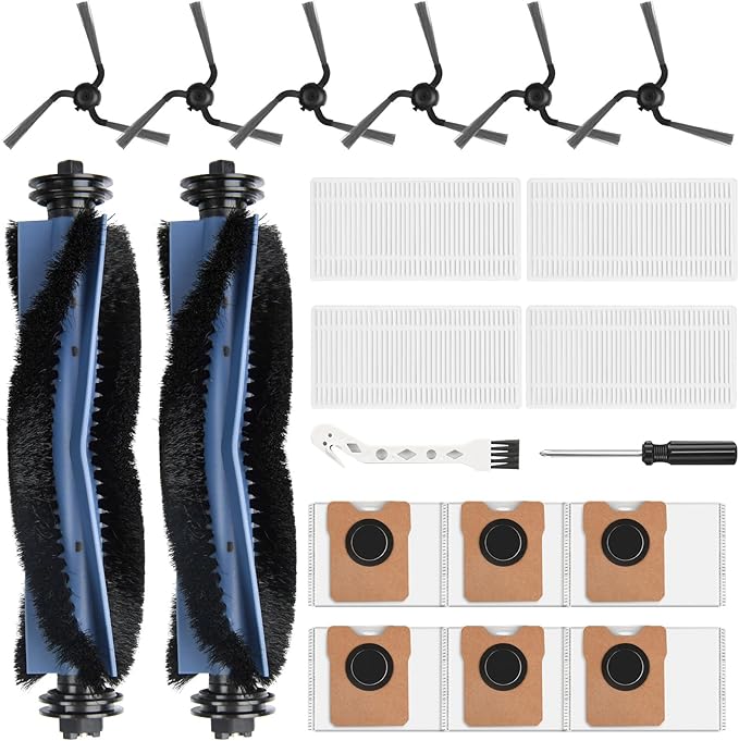 20 Pack Replacement Accessories Compatible with eufy C10 Robot Vacuum Cleaner, 2 Main Brush 6 Sidebrush 4 Filter 6 Dust Bag 1 Cleaning Brush 1 Screwdriver