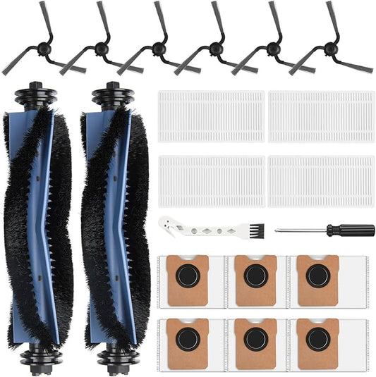 20 Pack Replacement Accessories Compatible with eufy C10 Robot Vacuum Cleaner, 2 Main Brush 6 Sidebrush 4 Filter 6 Dust Bag 1 Cleaning Brush 1 Screwdriver