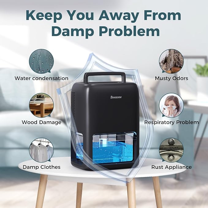 60 OZ Dehumidifiers for Home, Dual-Semiconductor Quiet Dehumidifier with Timer Auto-Off Sleep Mode 7 Colors Light Portable Small Dehumidifiers for Bathroom, Cloakroom, RV, Black