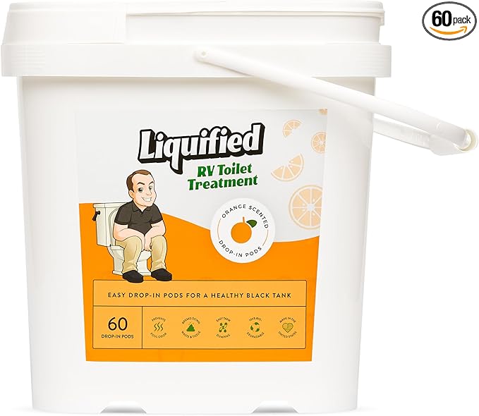 Liquified RV Toilet Treatment Drop-Ins - Prevents Tank Odors - Breaks Down Waste and Tissue - Septic Tank Safe - Matts RV Reviews - Orange Scent - 60 Treatments (60 1oz pods)