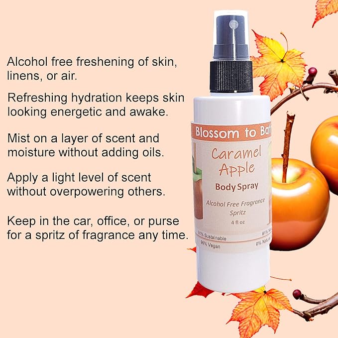 Blossom to Bath Caramel Apple Body Spray (4 Ounce) - Phthalate Free Fragrance - Energizes Skin with a Sweet Fruity Scent