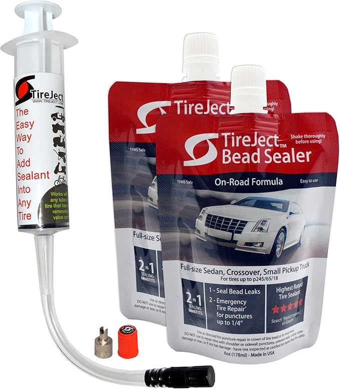 TireJect Automotive Sedan, Crossover, Small Truck 2-in-1 Tire Sealant & Bead Sealer Kit (2-Pack with Injector)