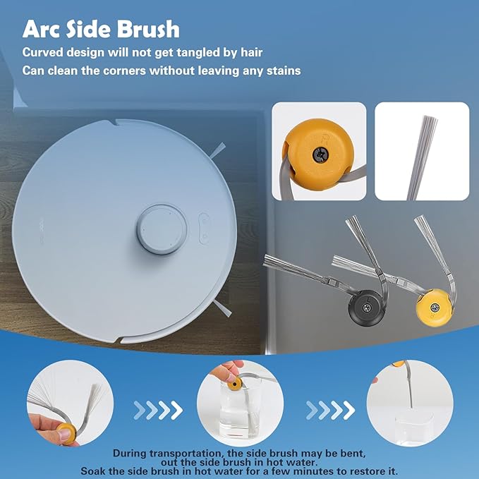 Replacement Parts for Roborock Qrevo Curv 2 Flow Robot Vacuum Cleaner Accessories, 1 Main Brush, 1 Roller Mop Cloth, 4 HEPA Filters, 4 Dust Bags, 6 Side Brushes
