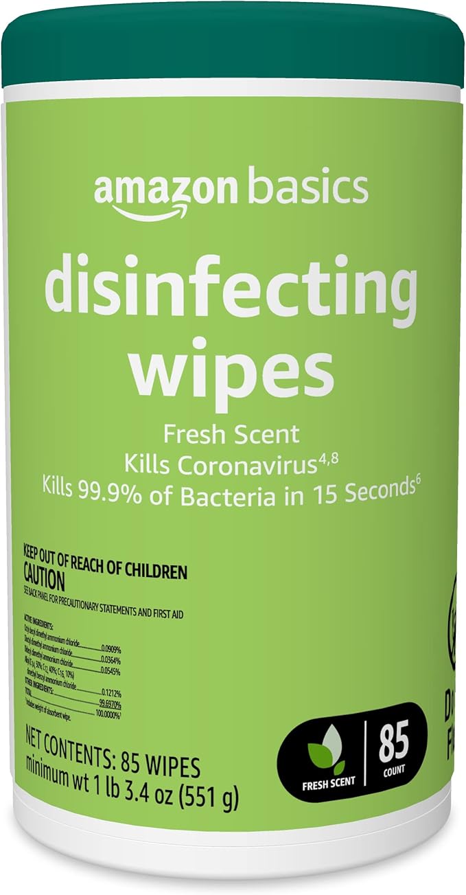 Amazon Basics Disinfecting Wipes, Fresh Scent, Sanitizes/Cleans/Disinfects/Deodorizes, 85 Count: Pallet of 480 (80 x 6-pack) (Packaging May Vary)
