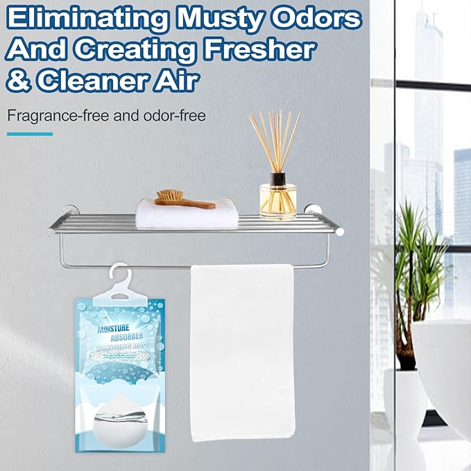 Moisture Absorbers Packets - 20 Pack Hanging Moisture Absorbers Dehumidifier Bags for Closet Bathroom Kitchen, Fragrance Free Humidity Absorber Packs, Removes Moisture & Odors