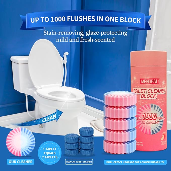 Toilet Cleaning Block, Automatic Cleaning Tablet, White Peach Scent, Biodegradable, 5 Count, 150g Each