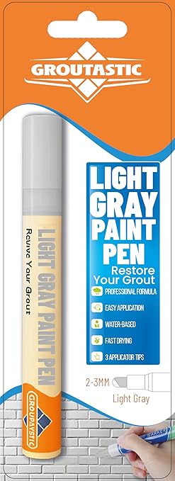 Light Gray Grout Paint Pen Tile Grout Colorant & Sealer Marker, Quick-Dry, Ideal for Bathroom, Shower, Kitchen Tiles Restores Grout Lines, 3 Adjustable Tips (2-3 mm)