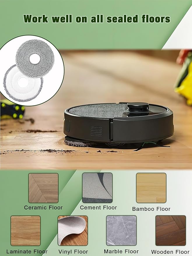 405 & 505 Mop Pads Replacement Parts for iRobot Roomba Plus 405 (G181 & G185) Vac, Roomba Plus 505 Combo Robot Vacuum. Washable & Reusable Microfiber Mop Pads Accessories, 8-Pack