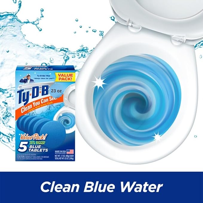 TY D BOL Toilet Bowl Cleaning Tablets with Continuous Blue Spruce Scent keeps Toilets Smelling Fresh & Clean (3 Packs of 5 tablets each) (Blue Spruce)